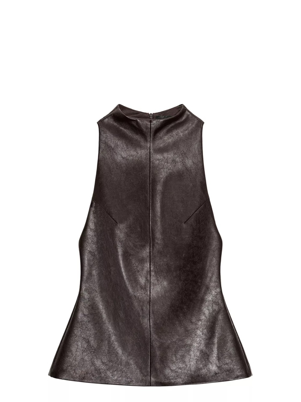 Zara Faux Leather Black Sleeveless A-Line Top
